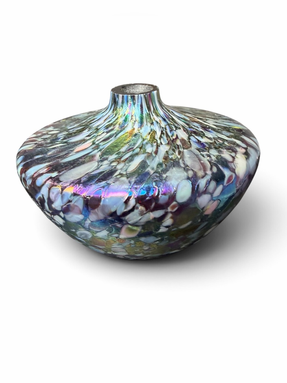 Iridescent Hand Blown Art Glass Oil Lamp Purple Teal Blue No Wick Unbranded 3"